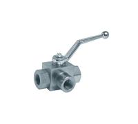Syveco 721005 Serie 721 - Rubinetto a sfera 3 vie in acciaio a forma di L, PN350/400, manico in alluminio, 3/4" BSP