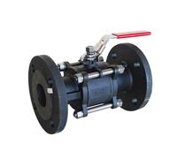Syveco 730020 Serie 730 - Rubinetto a sfera, flangia, 3 pezzi, PN40, manico piatto in acciaio inox, colore: rosso, M20 PN40