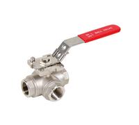 Syveco 780002 Serie 780 - Rubinetto a sfera a 3 vie, in acciaio inossidabile, PN40, manico piatto in acciaio INOX, 1/4" BSP x 1/4" BSP x 1/4" BSP x 1/4" BSP