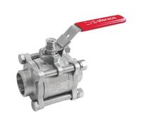 Syveco 792020 Serie 792 - Rubinetto a sfera, 3 pezzi in acciaio INOX PN63, manico in acciaio inox rosso, scala iniziale, 20 SW x 20 SW