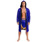 Sywiyi Boxer da uomo, costume da kickboxer, tuta da boxe, con cappuccio, per feste a tema, carnevale, blu, L