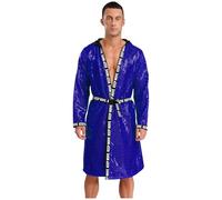 Sywiyi Costume da boxe da uomo, con paillette, kimono, con cappuccio, con brillantini, kickboxer, per arti marziali, blu reale, 3XL