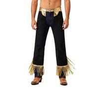 Sywiyi Costume da cowboy da uomo, metallico, da cowboy Chaps, con frange, vintage, costume da western per feste a tema, vestito per carnevale, colore oro, XXL