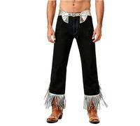 Sywiyi Costume da cowboy da uomo, metallico, da cowboy Chaps, con frange, vintage, costume da western per feste a tema, per carnevale, colore argento, 3XL