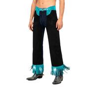 Sywiyi Costume da cowboy da uomo, metallico, da cowboy Chaps, con frange, vintage, costume da western per feste a tema, costume da carnevale azzurro, S