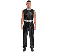 Sywiyi Costume da uomo astronauta spaziale, tuta lucida, senza maniche, per carnevale, colore nero, XL