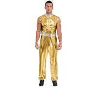 Sywiyi Costume da uomo astronauta spaziale, tuta lucida, senza maniche, per carnevale, colore oro, M