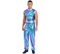 Sywiyi Costume da uomo astronauta spaziale, tuta lucida, senza maniche, uniforme, per carnevale, costume di carnevale, blu, M