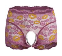 Sywiyi Slip da donna trasparente perizoma sul cavallo aperto mutande hipster panties pizzo biancheria intima lingerie biancheria intima stretch, rosa antico, L