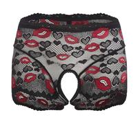 Sywiyi Slip da donna trasparente perizoma sul cavallo aperto mutande hipster panties pizzo biancheria intima lingerie biancheria intima stretch, Nero , XL
