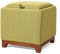 Sywlwxkq Vassoio portaoggetti in Tessuto ottomano Top, Pouf poggiapiedi Quadrato cubo Sgabello in Legno massello con Vassoio Sella Singola (Colore: Verde, Dimensioni: 40 * 38 * 40 cm (16 *