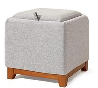 Sywlwxkq Vassoio portaoggetti in Tessuto ottomano Top, Pouf poggiapiedi Quadrato cubo Sgabello in Legno massello con Vassoio Sella Singola (Colore: Verde, Dimensioni: 40 * 38 * 40 cm (16 *