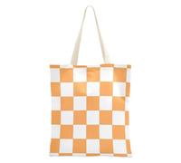 SyXIOP Arancione e Bianco Americano Plaid Canvas Tote Bag Con Tasche con Manici Estetica Tela Tote Bag Borsa di Panno per Amico Bolsa de lona