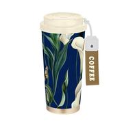 SyXIOP Art Calla Lily - Bicchieri da caffè in acciaio inox con coperchio, motivo floreale, per bevande calde e fredde, 500 ml, a prova di perdite