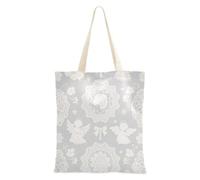 SyXIOP Bianco Pizzo Angelo Fiori di Tela Tote Borse con manici Carino Tote Bag Canvas Borsa da spiaggia per lo Shopping Bolsa de lona