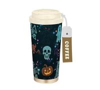 SyXIOP Bicchieri da caffè in acciaio inox con paillettes a forma di zucca nera, con coperchio, progettati per andare tazze per caffè caldo e freddo, 500 ml, a prova di fuoriuscite