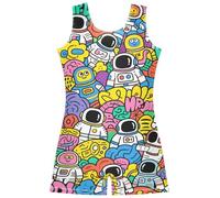 SyXIOP Body da ginnastica astronauta per ragazze dai 2 ai 10 anni, senza maniche, monopezzo, per danza e lezioni di tumbling, astronauta, doodle, 9-10 Years