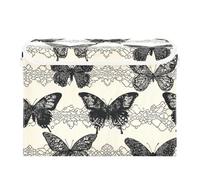 SyXIOP Boho Chic Butterfly Lace Pattern Nero pieghevole 40 L Organizzazione e stoccaggio bidoni con manici robusti contenitori per giocattoli Natale per camera da letto, armadio, soggiorno 42 x 32 x