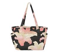 SyXIOP Borsa a mano da donna, borsa da spiaggia, motivo gigli, rosa e nero