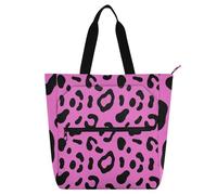 SyXIOP Borsa a secchiello per bambini per gli amanti dei libri, rosa con stampa leopardata tasca esterna con cerniera biblioteca libro Tote Bag con tasche per college shopping spiaggia bolsa de tela