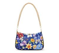 SyXIOP Borsa a tracolla da uomo alla moda con fiori vintage blu navy con multi tasche borsa a mano per le signore