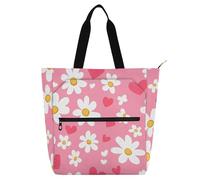 SyXIOP Borsa a tracolla per bambini, per gli amanti dei libri, margherite bianche e cuori rosa, facile da pulire, borsa a tracolla per libri da biblioteca, con tasche, per scuola e tempo di gioco
