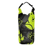 SyXIOP Borsa a tracolla per bottiglia d'acqua fluorescente verde con impronta di orso, borsa elegante per escursionismo, 50/60/91/1134 ml, per passeggiate quotidiane, escursioni e altre attività