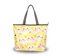 SyXIOP Borsa a tracolla per la scuola in tessuto di seta gialla con cerniera a forma di pollo, comoda borsa a tracolla per tutti i giorni e da viaggio, Cartone animato Carino Pollo, Large