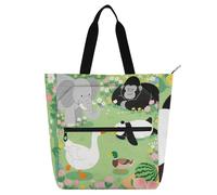SyXIOP Borsa a tracolla per libri per bambini, donne e uomini, simpatico cartone animato verde zoo design minimalista biblioteca borsa a tracolla con cerniera per scuola e tempo di gioco mochilas para