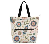 SyXIOP Borsa a tracolla per libri per ragazzi ragazze adulti, boho blu piuma fiore tasca esterna con cerniera biblioteca libro borsa a tracolla con tasche per college shopping spiaggia bolsa de tela