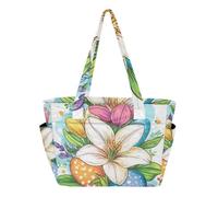 SyXIOP Borsa da spiaggia con giglio pasquale, con scritta "Happy Easter"