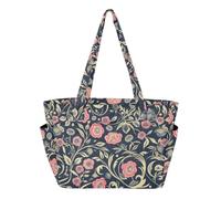 SyXIOP Borsa da spiaggia da donna, stile William Morris, motivo floreale, blu scuro, pesca