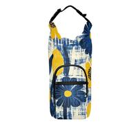 SyXIOP Borsa per bottiglia d'acqua con fiori gialli e blu, pieghevole, isolata, 50/60/91/1134 ml, per adulti, bambini, passeggiate, escursionismo, campeggio, viaggi, Bolso para Botella De Agua