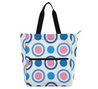 SyXIOP Borsa per libri artistica per bambini, studenti e adulti, alla moda a pois blu pesca leggera biblioteca borsa per la spesa con manici con cerniera per la scuola shopping viaggi bolsa de tela