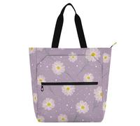 SyXIOP Borsa per libri artistica per ragazzi ragazze donne, margherita rosa viola borse impermeabili borsa per la spesa borsa da spiaggia con tasche con cerniera per scuola e tempo di gioco bolsa para
