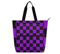 SyXIOP Borsa per libri artistica per ragazzi ragazze donne, plaid di bufalo a quadri nero viola resistente ai graffi per bambini borsa della spesa riutilizzabile borsa per la scuola e il tempo di