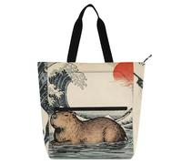 SyXIOP Borsa per libri Borsa per libri per bambini, donne e uomini, motivo mosca a onde giapponesi, tasca esterna con cerniera, per scuola, spiaggia, shopping, spiaggia, bolsos para guardar libros