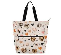 SyXIOP Borsa per libri Borsa per libri per bambini donne uomini, Happy Valentine Cartoon Brown Leopard Cuore Leggero Biblioteca Book Bag con cerniera per la scuola Shopping Beach bolso para libros de