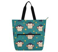 SyXIOP Borsa per libri Borsa per libri per bambini ragazzi ragazze, carino animale scimmia resistente all'acqua ragazze borsa della spesa riutilizzabile con cerniera per college shopping spiaggia