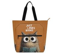 SyXIOP Borsa per libri Borsa per libri per gli amanti dei libri, libro di lettura gatto marrone facile da pulire Borsa per lezioni di pianoforte per la scuola Shopping drogheria mochilas para lectores