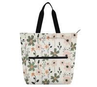 SyXIOP Borsa per libri Borsa per libri per ragazzi ragazze adulti, verde e fiore di pesca borse impermeabili borsa per la spesa borsa da spiaggia con tasche con cerniera per la scuola shopping