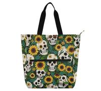 SyXIOP Borsa per libri carina per ragazzi ragazze adulti, teschio di girasole verde resistente ai graffi resistente riutilizzabile biblioteca borsa per libri per scuola e tempo di gioco bolsa para