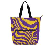 SyXIOP Borsa per libri per bambini adulti, linee ondulate viola e gialle borse a tracolla scolastiche resistenti all'acqua con tasche con cerniera per scuola lavoro viaggi bolso para libros de
