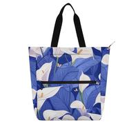 SyXIOP Borsa per libri per bambini, donne, uomini, safari, calla giglio, blu reale, impermeabile, borsa per la spesa, borsa da spiaggia con tasche con cerniera, per scuola, shopping, generi alimentari