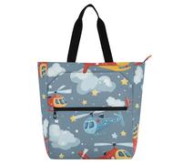 SyXIOP Borsa per libri per bambini e adulti, con elicottero e stelle, impermeabile, riutilizzabile, con cerniera, per scuola, shopping, spiaggia, bolsa para llevar libros