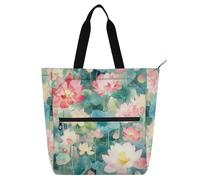 SyXIOP Borsa per libri per bambini per bambini ragazzi ragazze, fiori rosa ninfea 600D tessuto Oxford Biblioteca Borsa per libri con tasche con cerniera per la scuola Shopping Viaggi bolsa de tela