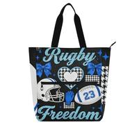 SyXIOP Borsa per libri per bambini per gli amanti dei libri, blu Bow Rugby 600D tessuto Oxford Biblioteca Book Tote Bag con tasche per College Shopping Beach bolsa de tela para