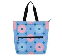 SyXIOP Borsa per libri per bambini per gli amanti dei libri, trendy Polka Dot blu rosa 600D tessuto Oxford borsa da spiaggia con cerniera per la scuola lavoro viaggi bolsa de tela para