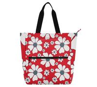 SyXIOP Borsa per libri per bambini per gli amanti dei libri, vintage bianco floreale sfondo rosso grande borsa della spesa riutilizzabile con cerniera per college shopping spiaggia bolsa para llevar