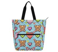 SyXIOP Borsa per libri per bambini per ragazzi ragazze donne, braccialetto con perline orso amore farfalla perline borse facili da pulire borse per la spesa borsa da spiaggia con tasche con cerniera